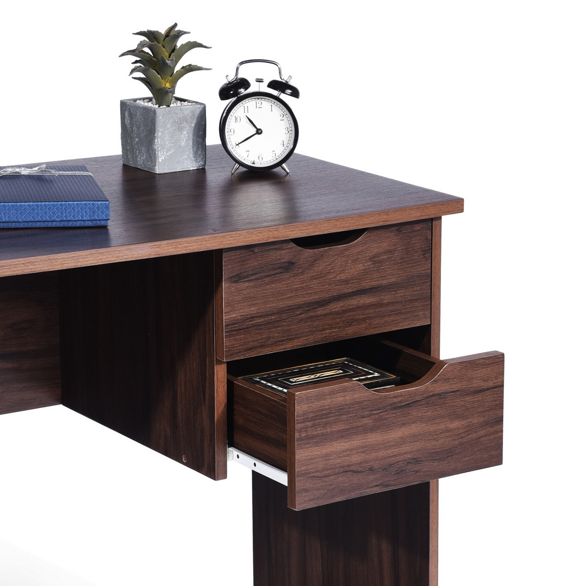Home Office Laptop Desk – Walnut Wood with 2 Drawers
