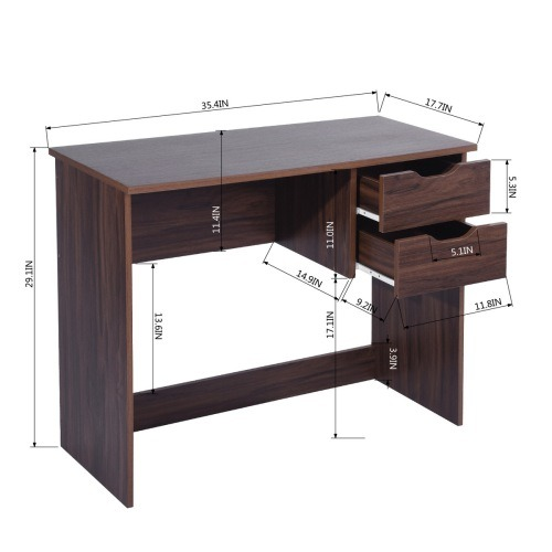 Home Office Laptop Desk – Walnut Wood with 2 Drawers